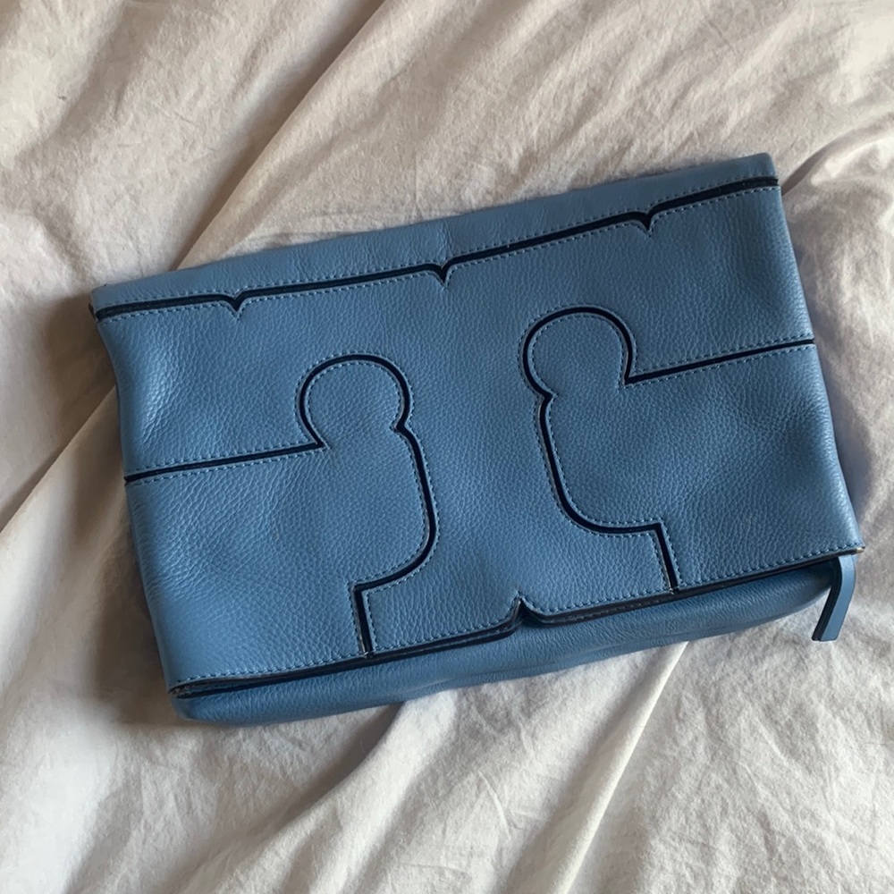 Blue Leather Tory Burch Clutch/Crossbody Purse with Adjustable + removable Strap